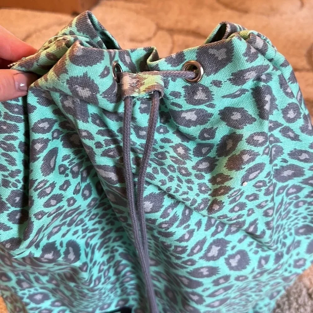 VERY RARE Victoria's Secret PINK Seafoam Dorm Green Leopard Print Laundry Bag